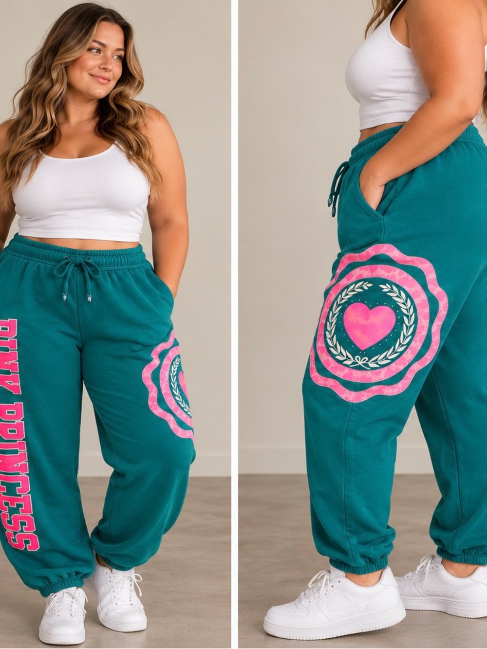 Thrill Pink Princess Teal Graphic Sweatpants Joggers Size 2X
